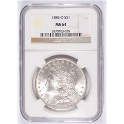 1885-O MORGAN SILVER DOLLAR, NGC MS-64