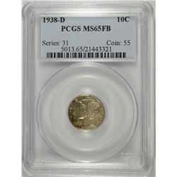 1938-D MERCURY DIME, PCGS MS-65 FULL BANDS