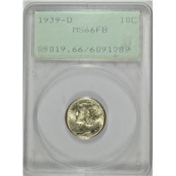 1939-D MERCURY DIME, PCGS MS-66 FULL BANDS "RATTLER" HOLDER