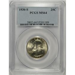 1936-S WASHINGTON QUARTER, PCGS  MS-64