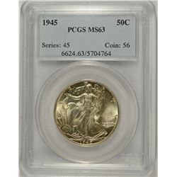 1945 WALKING LIBERTY HALF DOLLAR, PCGS  MS-63