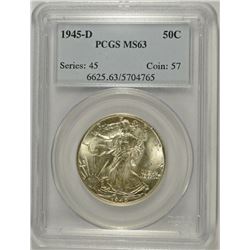 1945-D WALKING LIBERTY HALF DOLLAR, PCGS MS-63