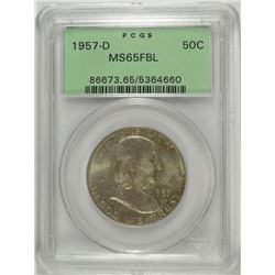 1957-D FRANKLIN HALF DOLLAR, PCGS GREEN LABEL MS-65 FBL  GEM