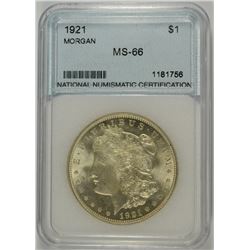 1921 MORGAN SILVER DOLLAR, NNC MS-66