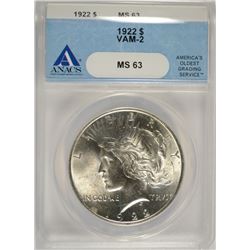 1922 PEACE SILVER DOLLAR VAM-2 ANACS MS-63
