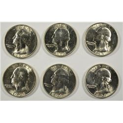 LOT OF ( 6 ) GEM BU 1954-S WASHINGTON QUARTERS