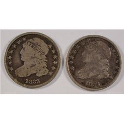 ( 2 ) 1833 CAPPED BUST DIMES, FINE