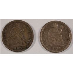 ( 2 ) SEATED DIMES: 1875-CC FINE DETAILS ( DAMAGED ) & 1877-CC FINE