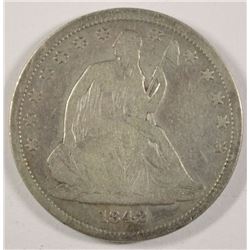 1842 SEATED HALF DOLLAR, VG