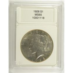 1928 PEACE SILVER DOLLAR, CCGS MS-65 GEM  KEY  COIN!!