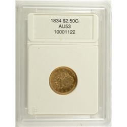 1834 $2.50 CLASSIC HEAD GOLD, CCGS AU-53