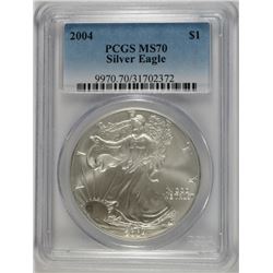 2004 AMERICAN SILVER EAGLE, PCGS MS-70!