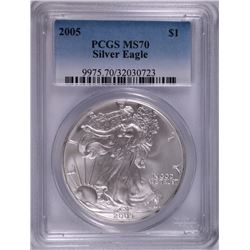 2005 AMERICAN SILVER EAGLE, PCGS MS-70 RARE LISTS IN PCGS PRICE GUIDE AT $700.00