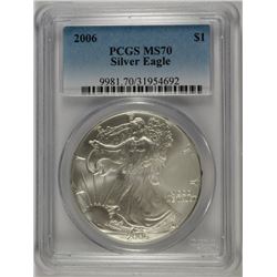 2006 AMERICAN SILVER EAGLE, PCGS MS-70 PERFECT!