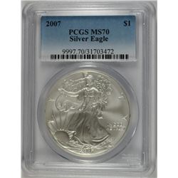 2007 AMERICAN SILVER EAGLE, PCGS MS-70 PERFECT!