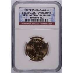 2007 JOHN ADAMS (MINT ERROR) DOLLAR (OVERLAPPED) NGC BU