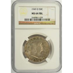 1949 D FRANKLIN HALF DOLLAR NGC MS64 FBL KEY DATE!
