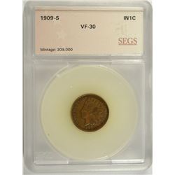 1909-S INDIAN HEAD CENT SEGS VF-30