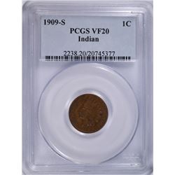 1909-S INDIAN HEAD CENT PCGS VF-20
