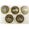 Image 2 : LOT OF ( 5 ) LAS VEGAS SOUVENIR $10.00 CASINO GAMING TOKENS ( SILVER )