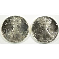 ( 2 ) UNC 1990 AMERICAN SILVER EAGLES