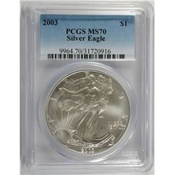 2003 AMERICAN SILVER EAGLE, PCGS MS-70! PERFECT!