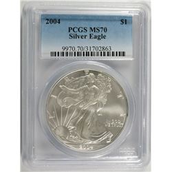 2004 AMERICAN SILVER EAGLE, PCGS MS-70!