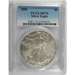 2006 AMERICAN SILVER EAGLE, PCGS MS-70 PERFECT!