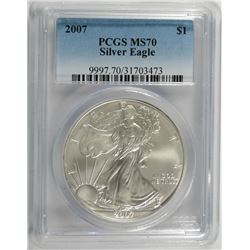 2007 AMERICAN SILVER EAGLE, PCGS MS-70 PERFECT!