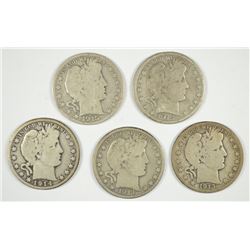 (5) BARBER HALF DOLLARS (13-D, 13-S, 14-S, 15-D, 15-S)