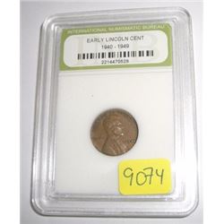 1944-S *SAN FRANCISCO MINT* LINCOLN WHEAT PENNY *CERTIFIED BY INB-INTERNATIONAL NUMISMATIC BUREAU* N