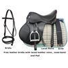 _NEW!_ Black Leather English Horse Saddle Tack Pad Package 16 18 [4741]