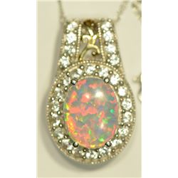 STERLING SILVER CREATED OPAL & CUBIC CRYSTAL