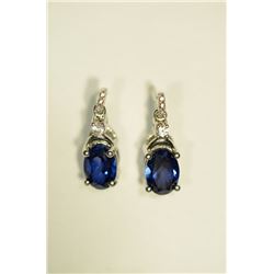 STERLING SILVER CREATED SAPPHIRE & DIAMOND