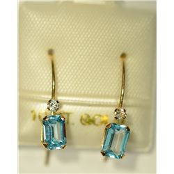 10K GOLD BLUE TOPAZ & WHITE SAPPHIRE EARRINGS