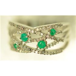 14K WHITE GOLD EMERALD (0.2CT) & 76 SIDE DIAMONDS