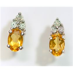 STERLING SILVER CITRINE & DIAMOND EARRINGS