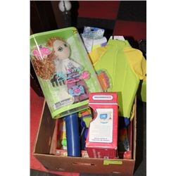 BOX OF NEW TOYS AND SWIMWEAR