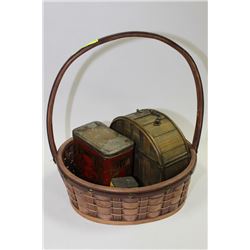 BASKET OF COLLECTIBLE TINS
