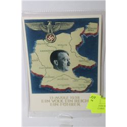 NAZI 1938 HITLER ON MAP POSTCARD