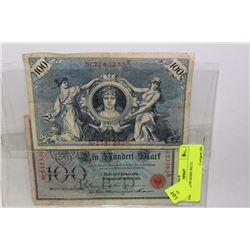 TWO 1907 100 MARK BILLS