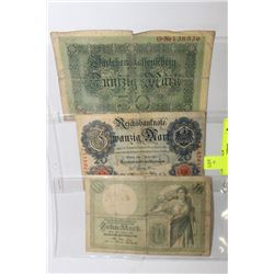 3 GERMAN BANK NOTES ( 1907, 08 & 14 )