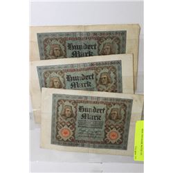 3 GERMAN 1920 BANK NOTES 100 MARK