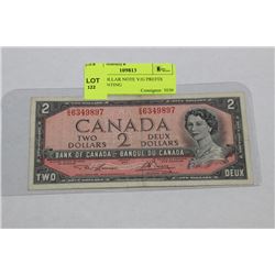 1954 2 DOLLAR NOTE V/G PREFIX LOW PRINTING