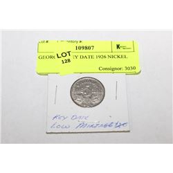 GEORGE V KEY DATE 1926 NICKEL