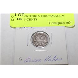 QUEEN VICTORIA 1886 "SMALL 6" SILVER 5 CENTS