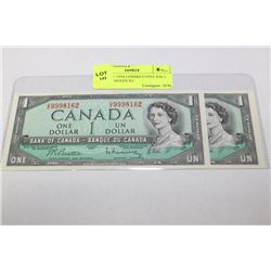 GEM UNC 1954 CONSECUTIVE S/N 1 DOLLAR NOTES X2