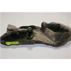 LARGE JADE DISPLAY PIECE WITH THREE ASSORTED JADE