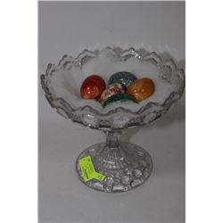 VINTAGE FRUIT BOWL W STONE EGGS