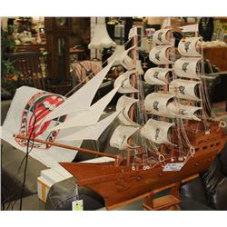 WOOD CARVED SAILING BOAT & STAND